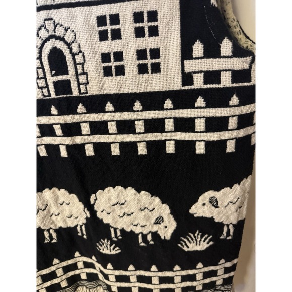 Y2K Folk Farmhouse Woven Checks Sheep Hearts Fringe Open Front Boho Cottagecore - Picture 12 of 15